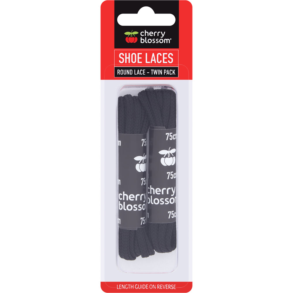 Cherry Blossom Black Round Shoe Laces 75cm Wilko