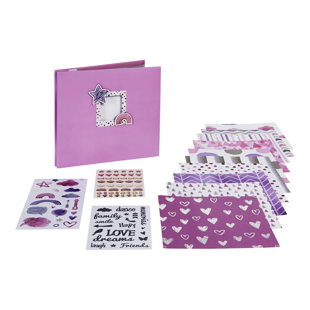Wilko Let's Create Pink Scrapbooking Kit 8 x 8in 20 Sheets Paper