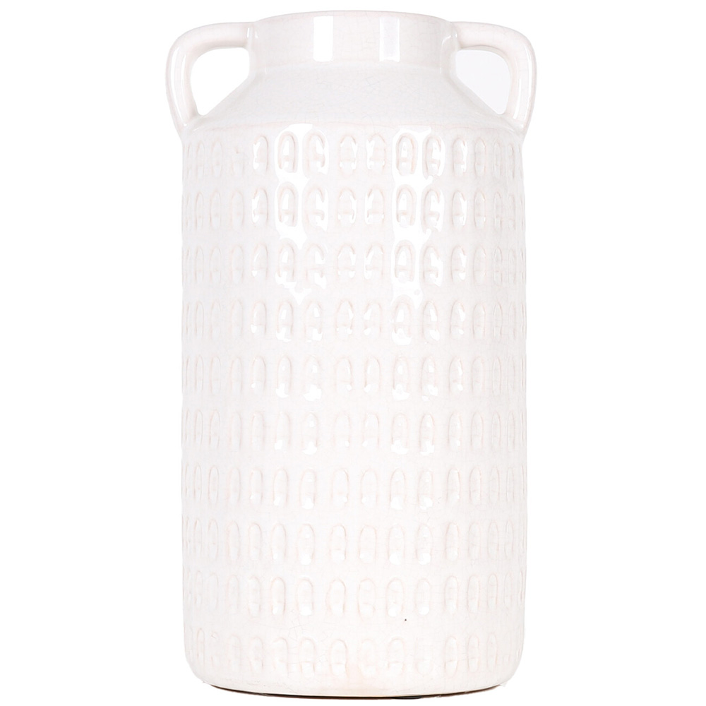 White Embossed Churn Vase 35cm Image 1