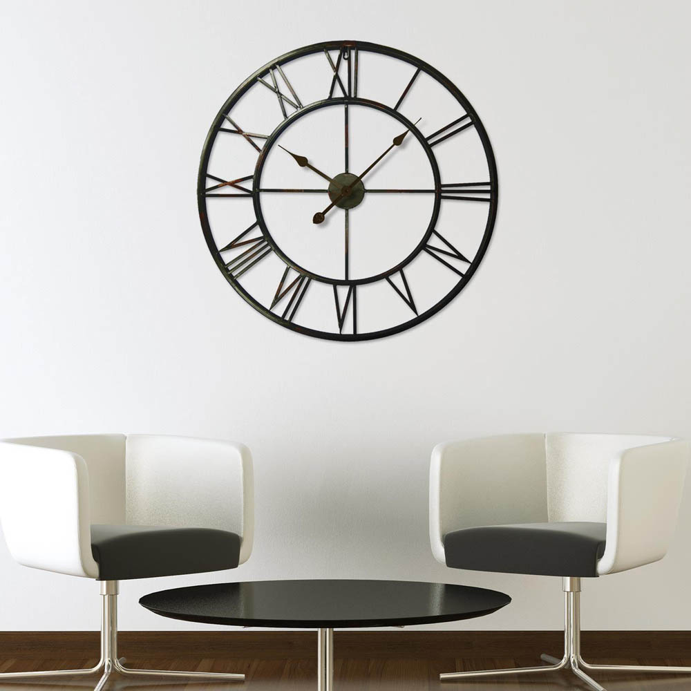 Walplus Black Roman Numeral Round Wall Clock 76cm Set of 2 Image 2