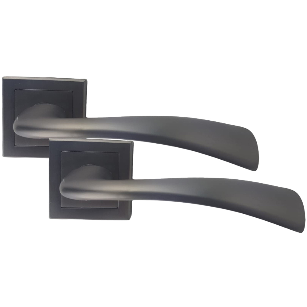 Golden Grace Matt Satin Black Scimitar Bathroom Door Handle Set Image 2