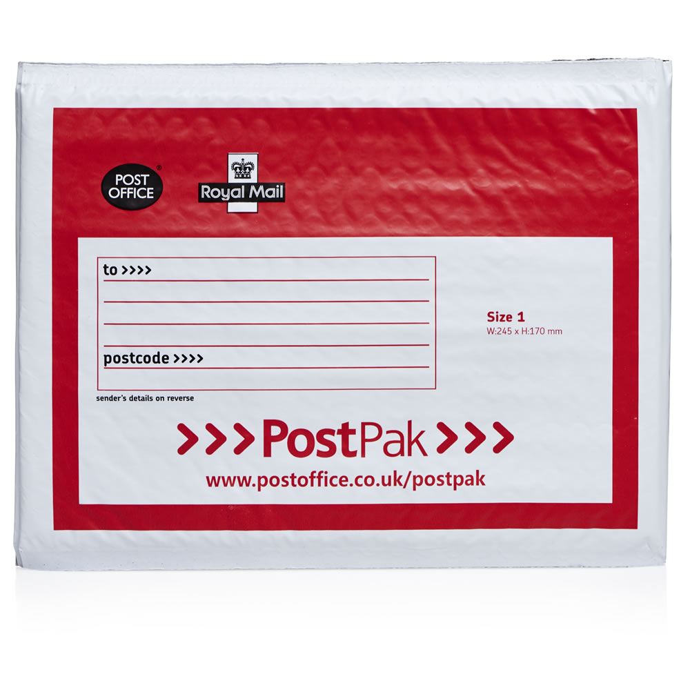 Royal Mail Post Office Postpak Size 1 Bubble Envelopes 245 x 170 3 pack Image