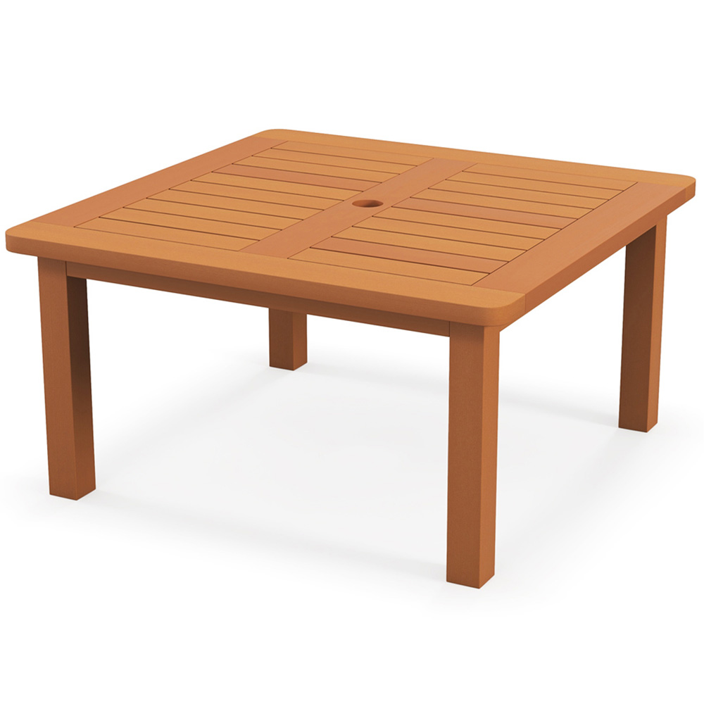 Costway Solid Wood Teak Oil Patio Coffee Table with Umbrella Hole Image 2