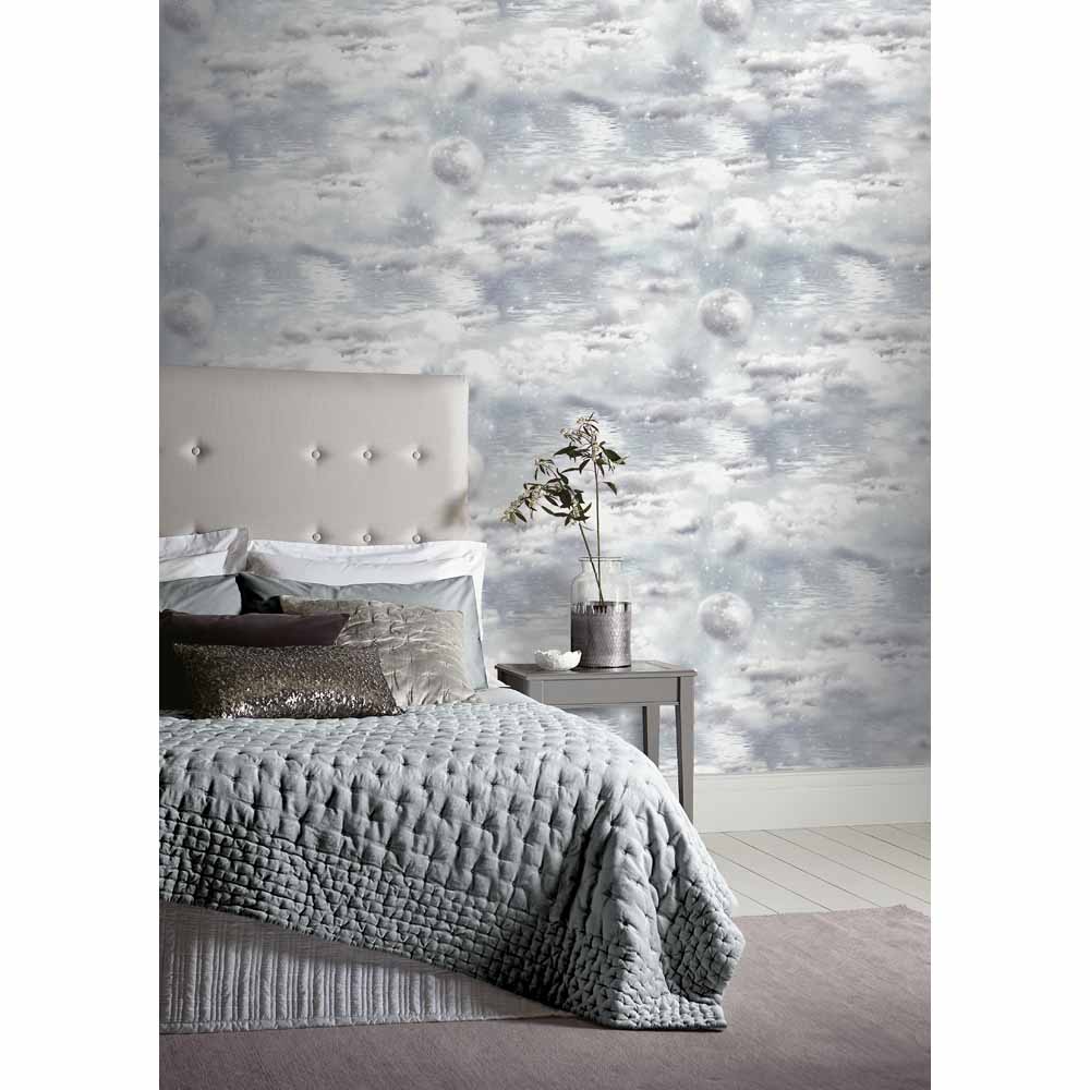 Arthouse Glitter Watery Skies Wallpaper Grey Wilko