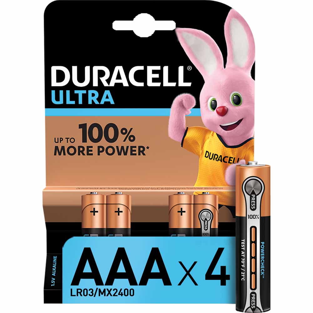 Duracell Ultra LR03 AAA 1.5V Alkaline Batteries 4 pack Image 1