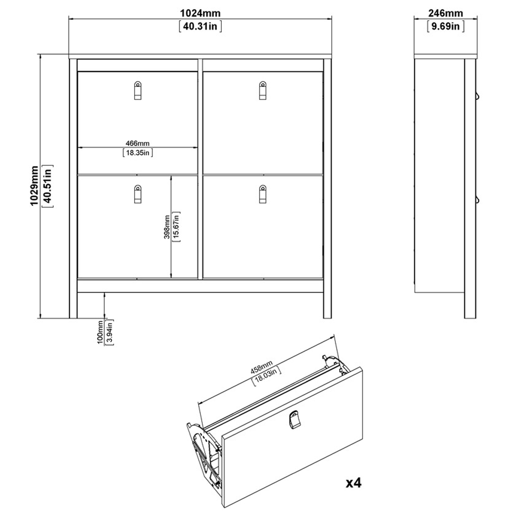 Florence Barcelona 4 Flip Down Doors Matt Black Shoe Cabinet Image 8