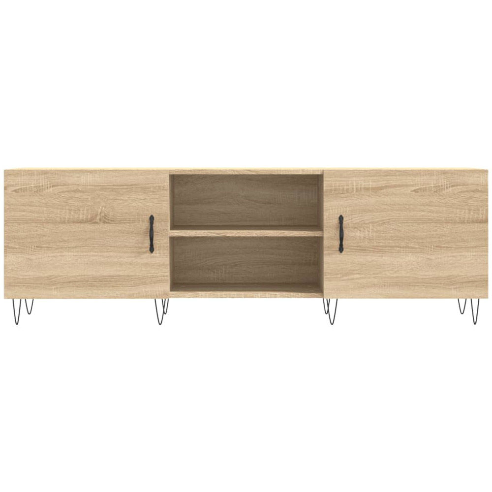 vidaXL 2 Door 2 Open Shelf Sonoma Oak TV Cabinet with Black Metal Legs Image 4