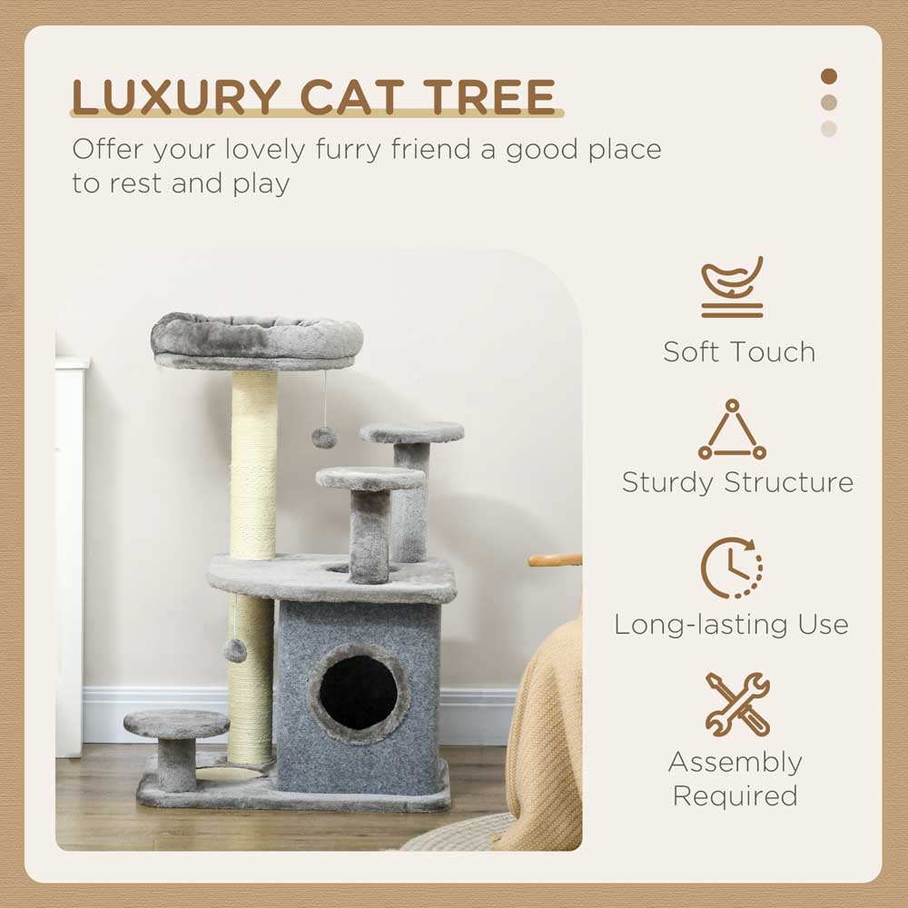 PawHut 92cm Cat Tree Tower with Scratching Posts, Mat, House, Bed, Toy
