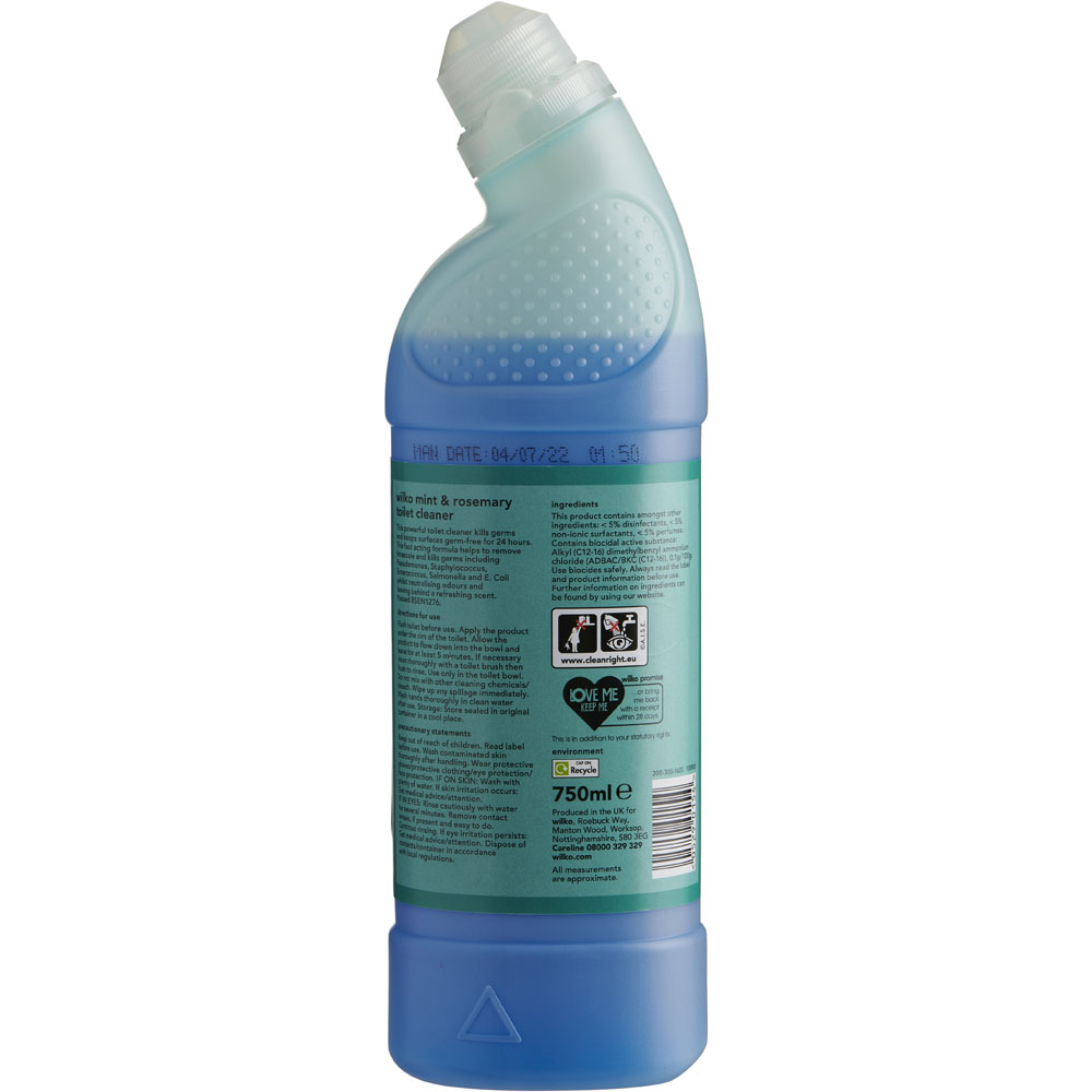 Wilko Mint and Rosemary Toilet Cleaner 750ml   Image 2