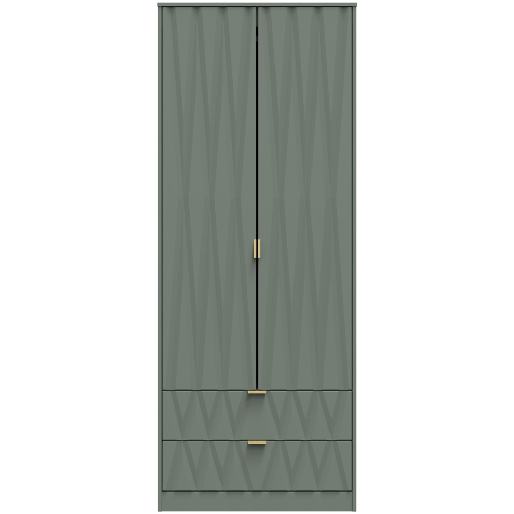 Crowndale Diamond Ready Assembled 2 Door 2 Drawer Reed Green Tall Double Wardrobe Image 2