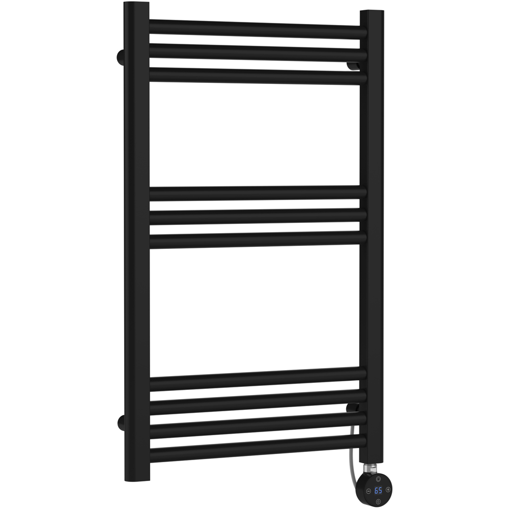 nuie Matt Black Electric Round Towel Rail 800 x 500mm Image 1