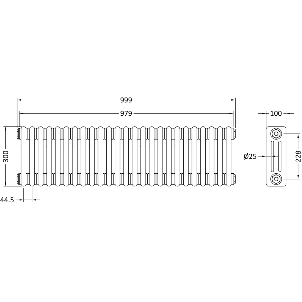 nuie Colosseum Gloss White Triple Column Traditional Radiator 300 x 999mm Image 2