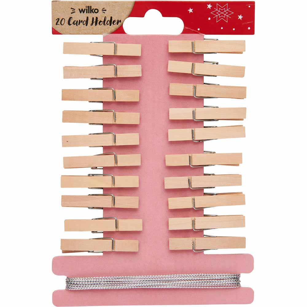 Wilko Card Holder Pegs and String 20 Pack Image