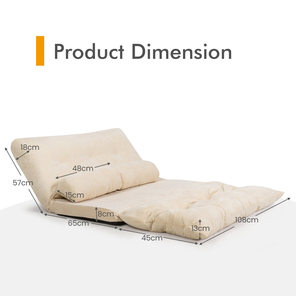 Costway Beige Convertible Floor Sofa Bed with Waist Pillows Image 9