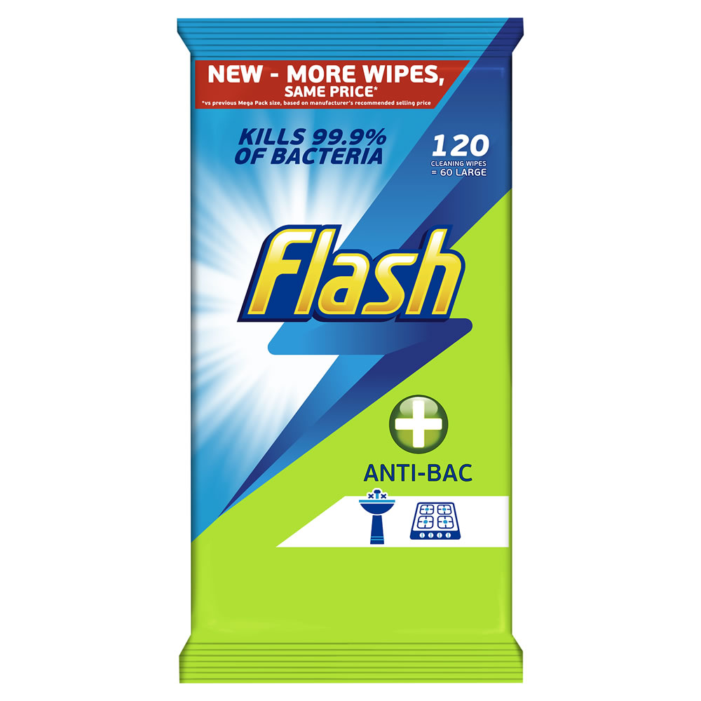 Flash Wipes Antibacterial 120pk Image
