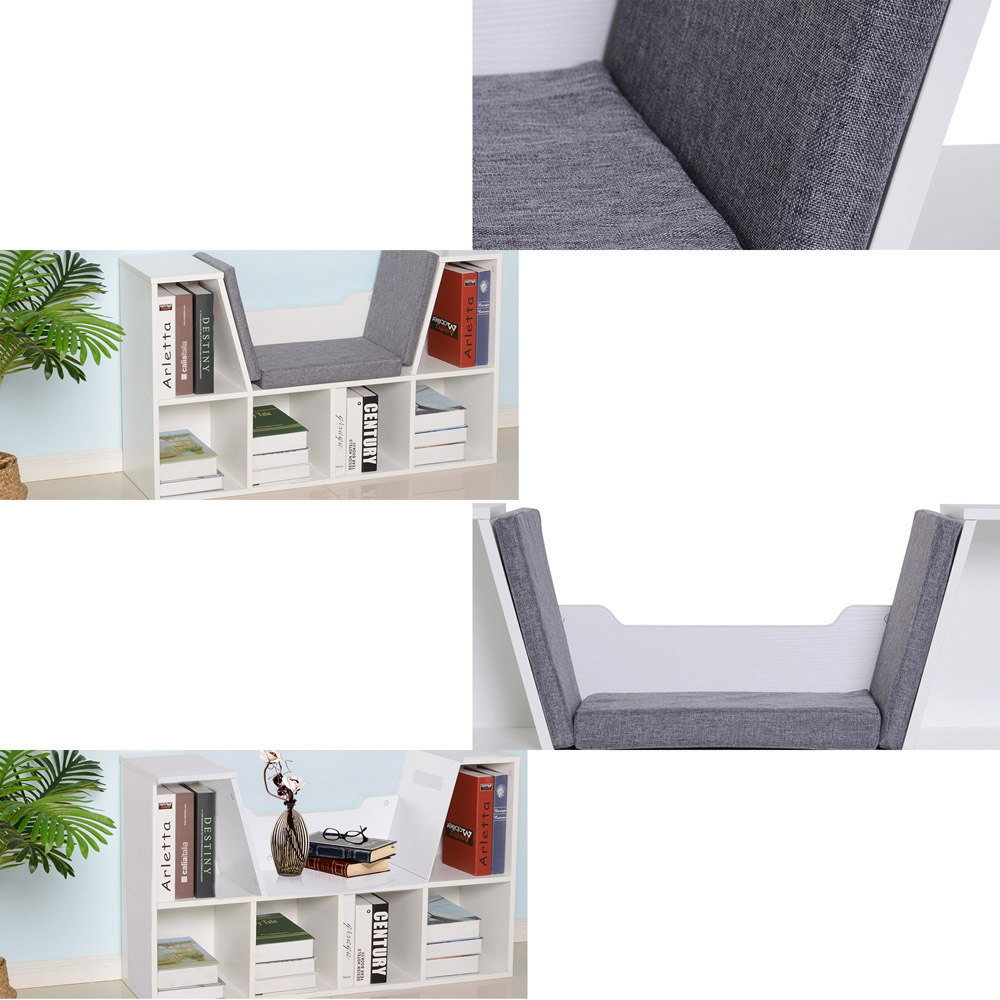 HOMCOM Multi Shelf White Bookcase with Seat Image 3