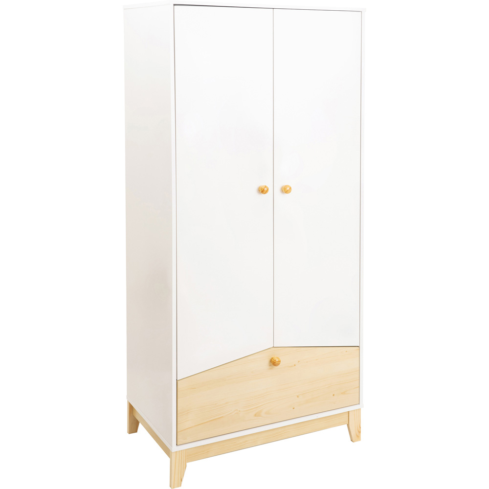 Seconique Cody 2 Door Single Drawer White and Pine Effect Wardrobe Image 2