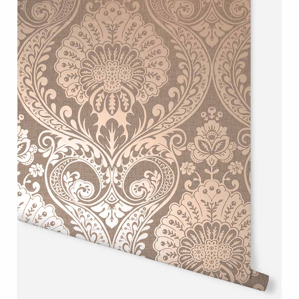Arthouse Luxe Damask Chocolate Rose Gold Wallpaper Image 2