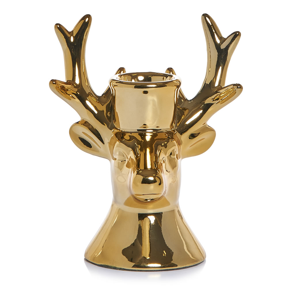 Wilko Gold Stag Head Christmas Candle Holder Image 1