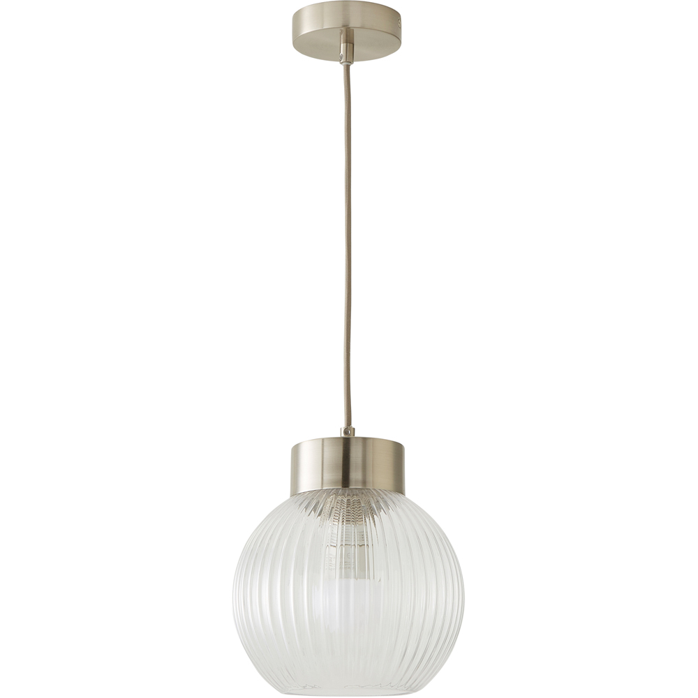 ValueLights Maddison Ribbed Glass Shade Brushed Chrome Capped LED Ceiling Pendant Light Image 1