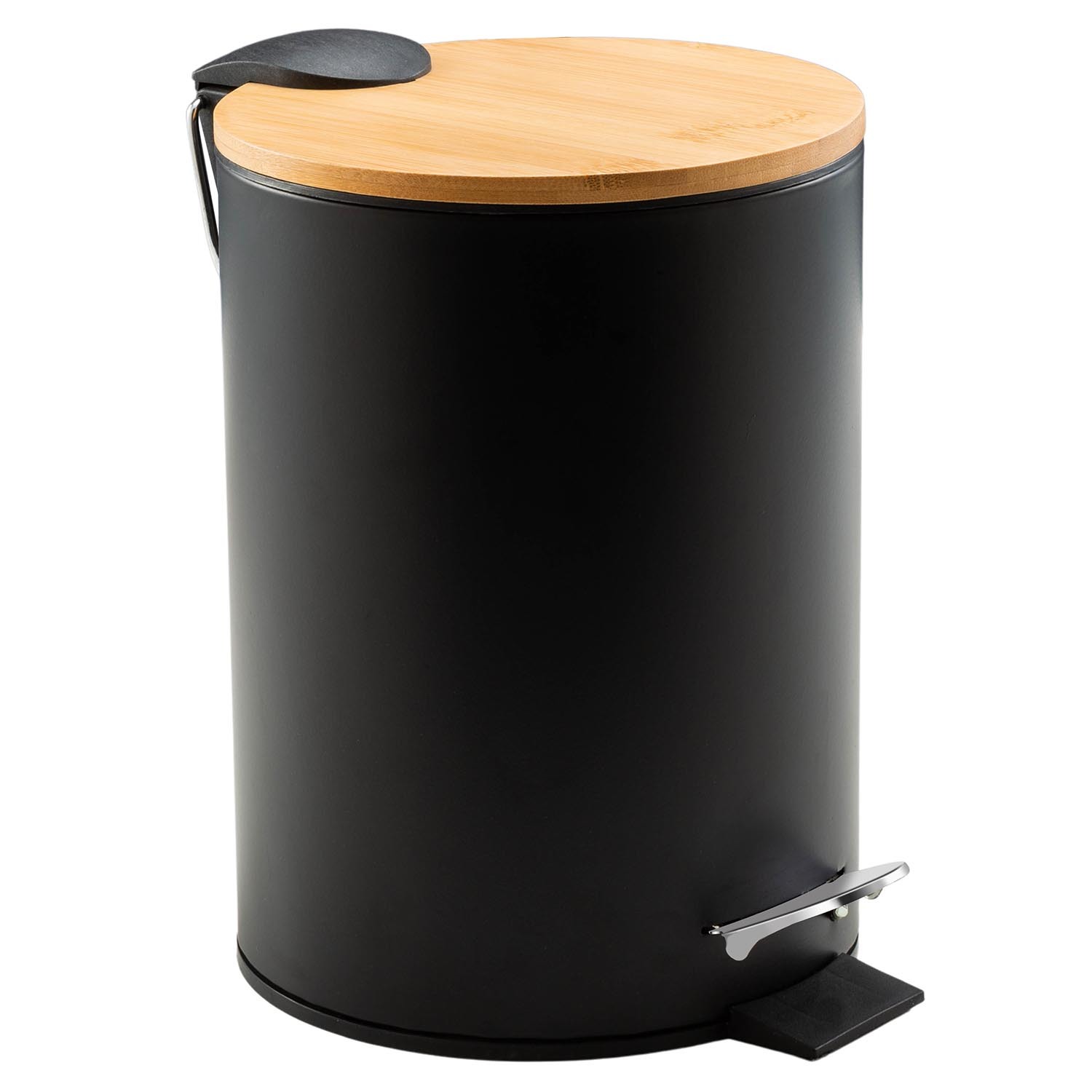 Black Bathroom Bin with Bamboo Lid 3L Image 5