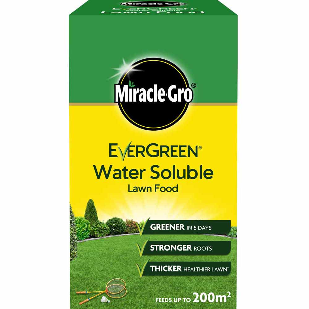 Miracle-Gro Water Soluble Lawn Food 200msq 1kg  - wilko  - Garden & Outdoor Keep your lawn green and lush with Miracle-Gro Lawn Food. This 1kg pack contains specially formulated lawn food to give you a beautiful green lawn in just 5 days. It's easy to use with either a watering can or Miracle-Gro feeder. By feeding monthly and watering regularly, your lawn will stay healthy and green all season as well as making it more resistant to drought. Applying once a month from early spring to autumn will help you get a lush green and healthy lawn. Warning: Keep out of reach of children.