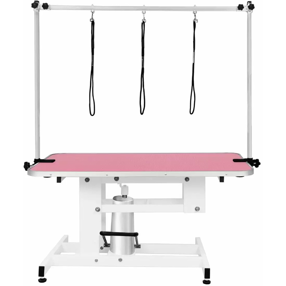 MonsterShop White Hydraulic Pet Grooming Table with Pink Table Top Image 2