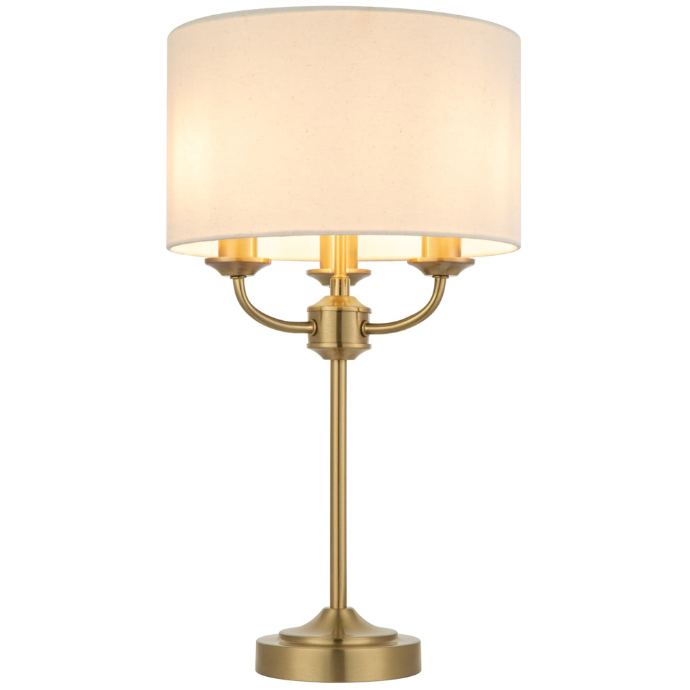 Cosylyte Winston 3 Light Classic Faux Linen Shade Brass Base Table Lamp Image 3