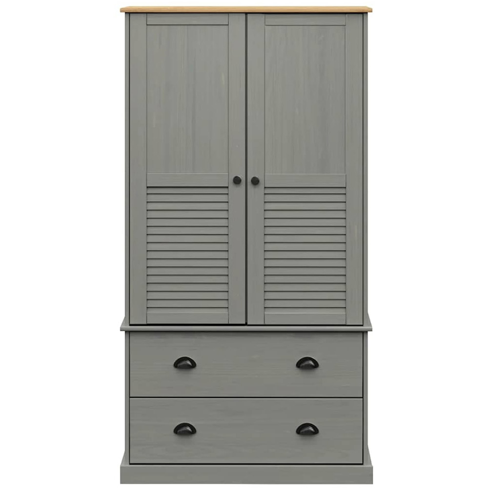 vidaXL Vigo 2 Door 2 Drawer Grey Solid Wood Pine Wardrobe Image 4