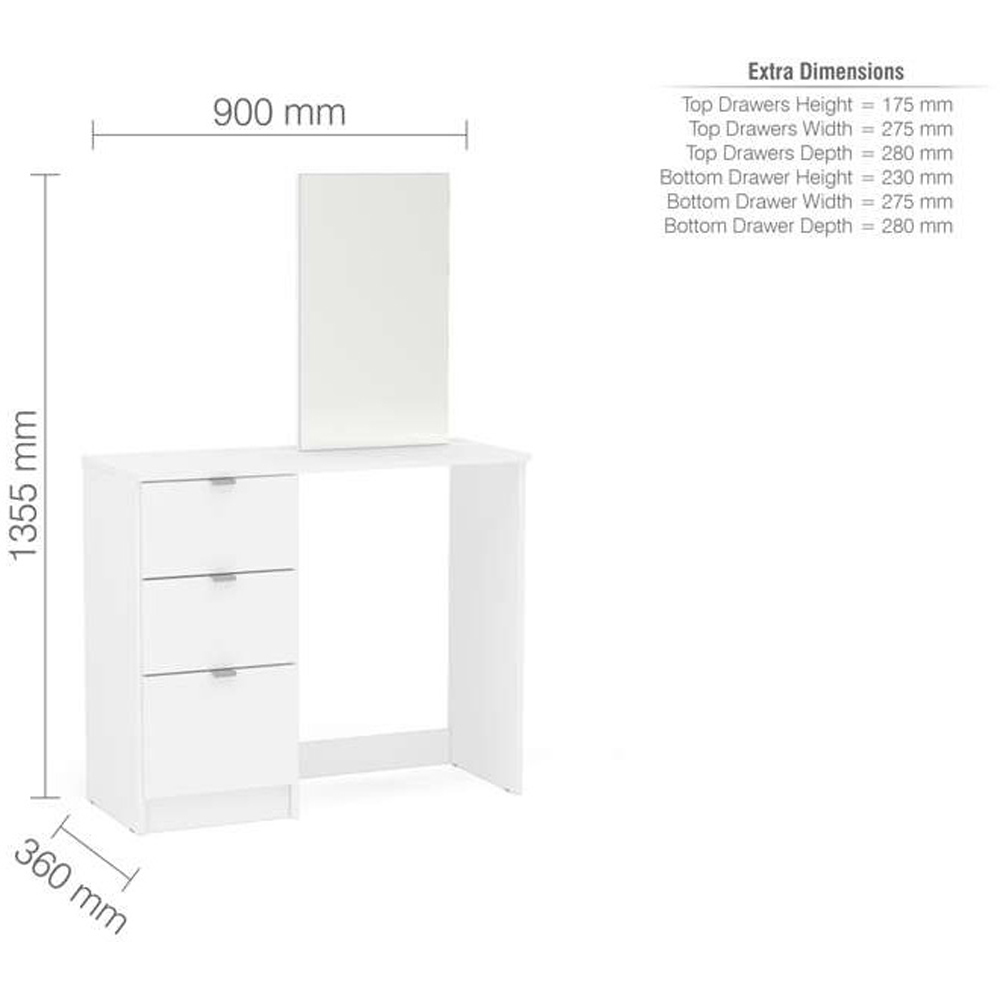 Madison 3 Drawer White Dressing Table with Mirror Image 4