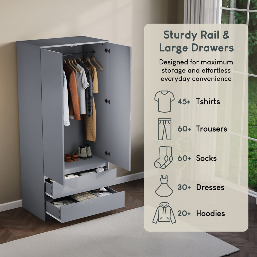 VIDA DESIGNS Glinton 2 Door 2 Drawer Grey Wardrobe Image 6
