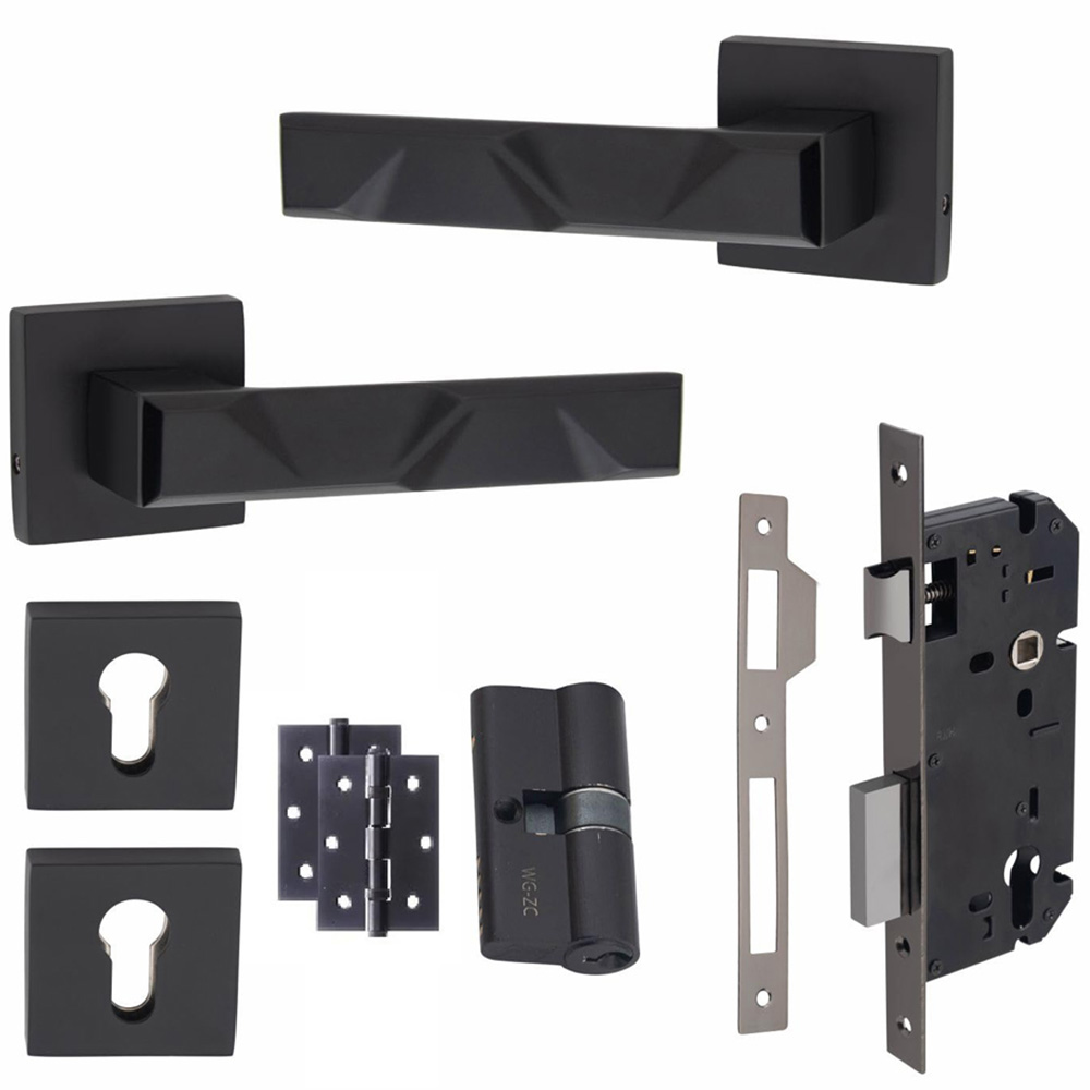 Golden Grace Matt Black Modern Nova Euro Lock Door Handle Set Image 1