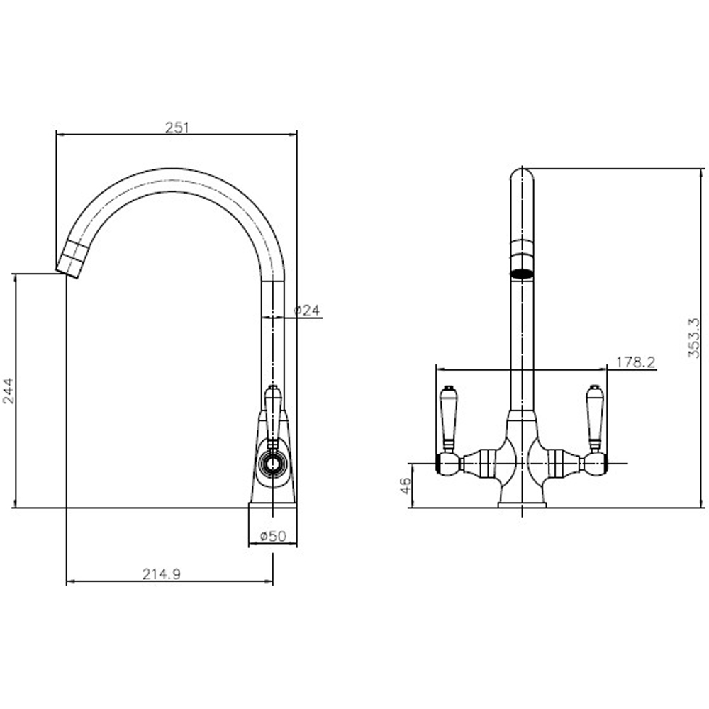 Reginox Elbe BN II Brushed Nickel Dual Lever Kitchen Tap Image 3