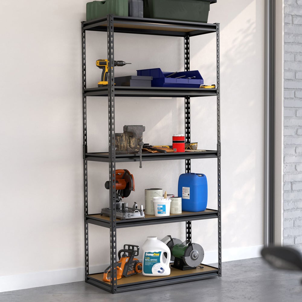 Handy 5 Tier Black Shelving Unit 90 x 180 x 40cm Image 2