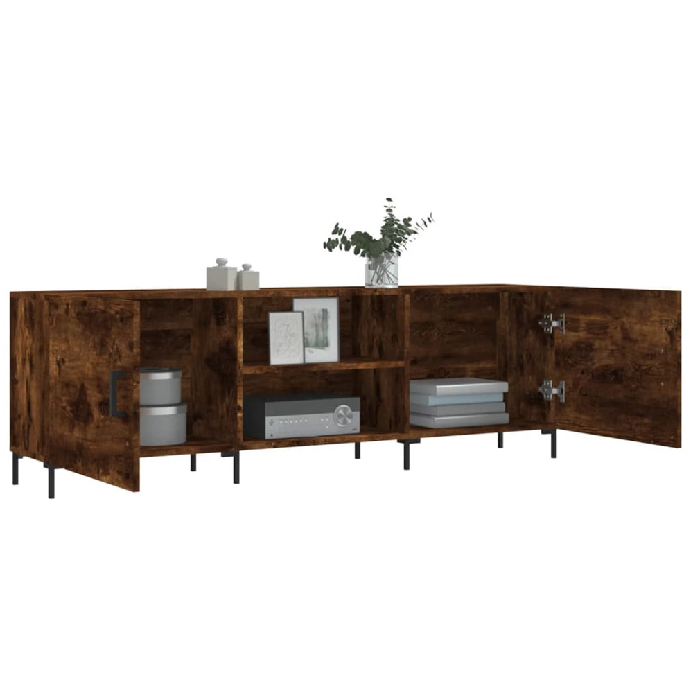 vidaXL 2 Door 2 Open Shelf Smoked Oak TV Cabinet with Metal Legs Image 4