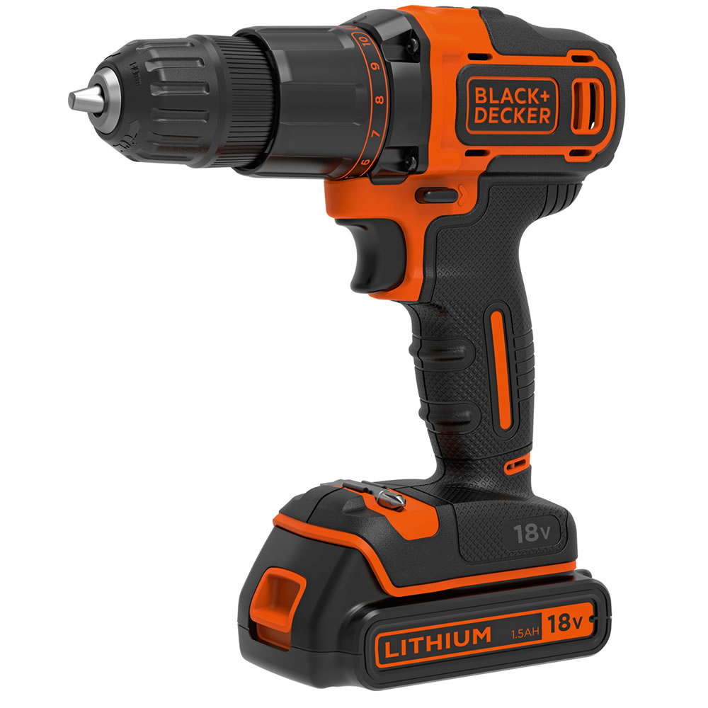 Black & Decker 18V 400mA Lithium-Ion Hammer Drill with Battery and Kit Box Image 1