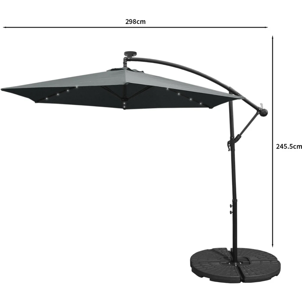 MonsterShop Grey LED Cantilever Parasol with Fan Base 3m Image 6