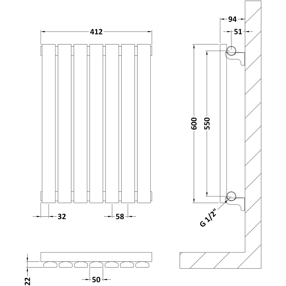 nuie Sloane Horizontal Satin White Single Panel Radiator 600 x 412mm Image 2