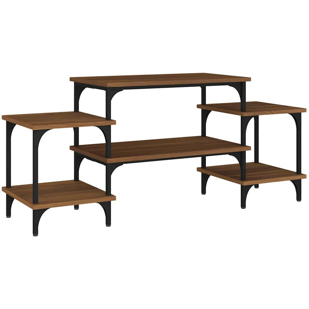 vidaXL 3 Open Shelf Brown Oak TV Cabinet with Metal Legs Image 2