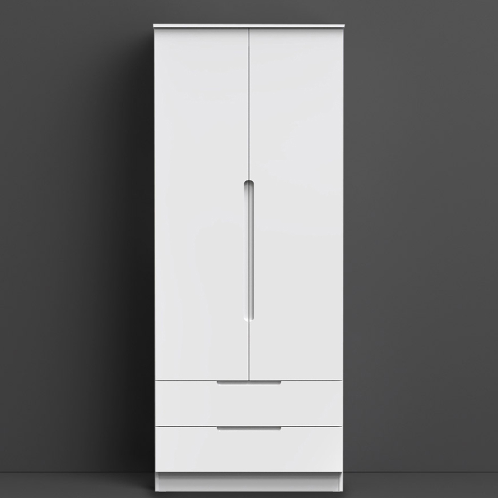 Crowndale Milan Ready Assembled 2 Door 2 Drawer Gloss White Tall Double Wardrobe Image 1