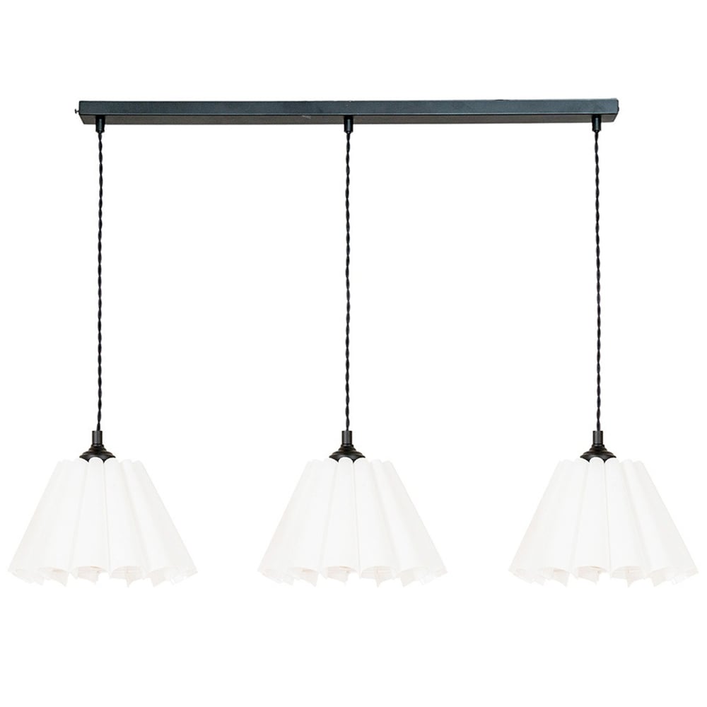 ValueLights Lauren White Pleat 3 Drop Bar Matte Black Diner LED Ceiling Pendant Light Image 1
