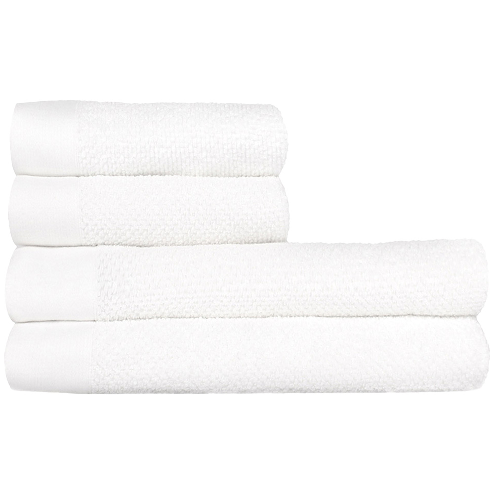 furn. Textured Cotton White Hand Towels and Bath Sheets Set of 4 Image 1