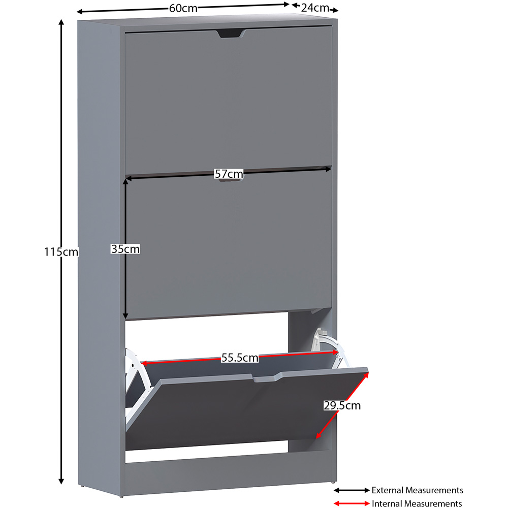 Vida Designs 3 Drawer Grey Shoe Cabinet Image 8