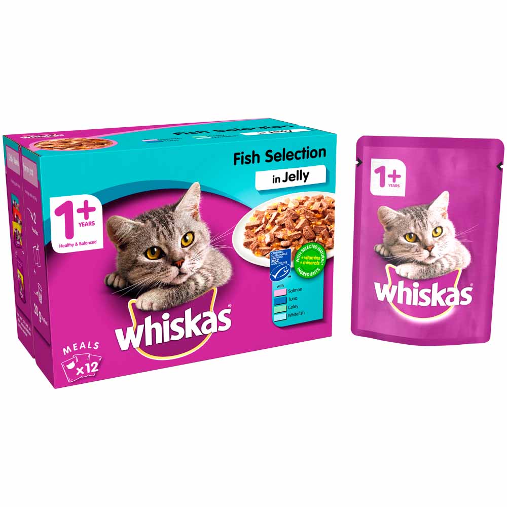 Whiskas Adult Wet Cat Food Pouches Fish in Jelly 12 x 100g Image 3