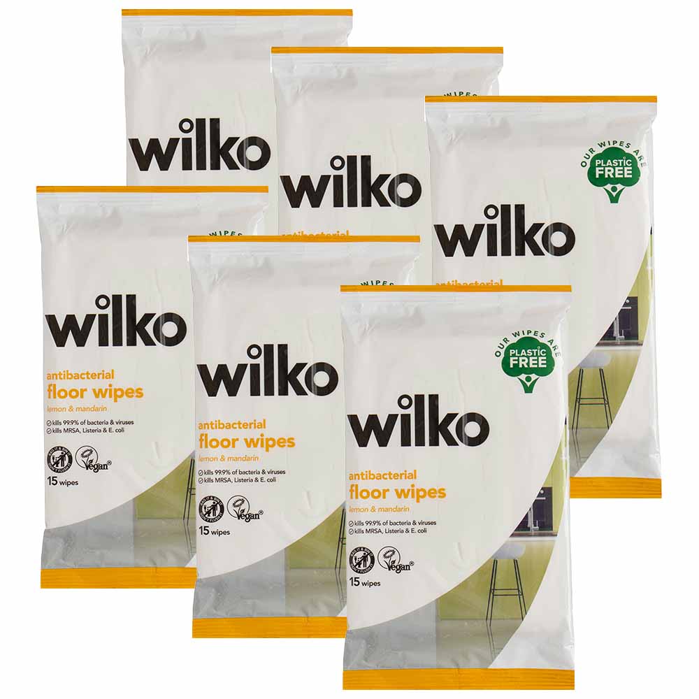 Wilko Plastic Free Antibacterial Lemon Floor Wipes 6 x 15 Multipack Image 1