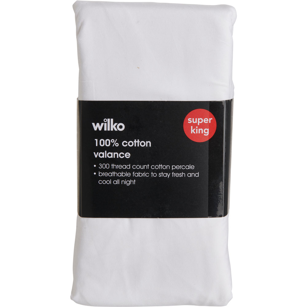 Wilko Best White 300 Thread Count Super King Percale Valance Sheet Image 2