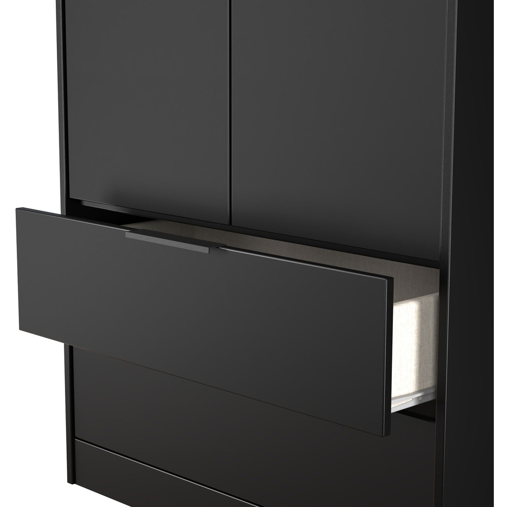 Crowndale Hong Kong 2 Door 2 Drawer Matt Black Tall Wardrobe Ready Assembled Image 6