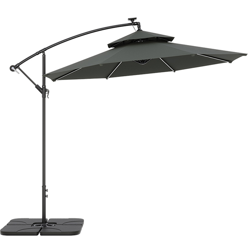 Living and Home Dark Grey 2 Tier Solar Light Cantilever Parasol with Square Base 3m Image 1