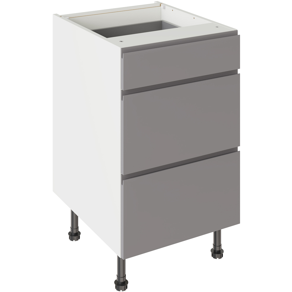 Kitchen Kit J-Pull Matt Dust Grey 3 Drawer Base Kitchen Cabinet Flatpack 500mm Image 1