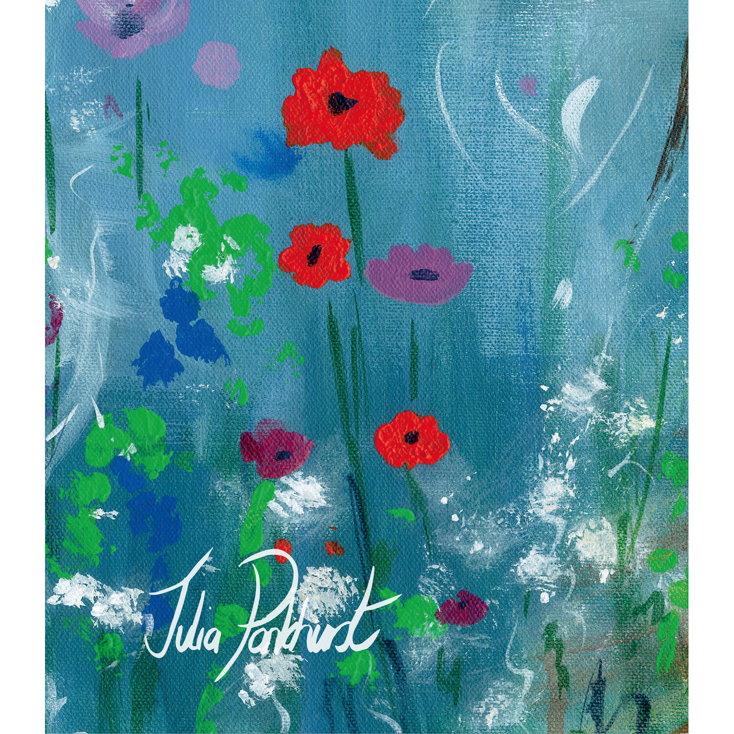 Pankhurst Highland Cow in The Flowers Canvas - Blue Image 2